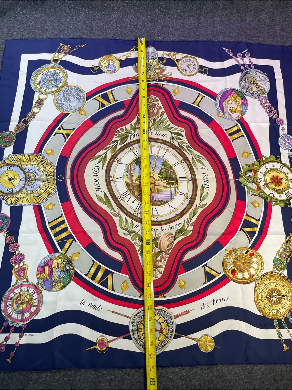 Hermes Multicolor Silk Scarf with Navy, Red, White and Gold Accents - Picture 14 of 16